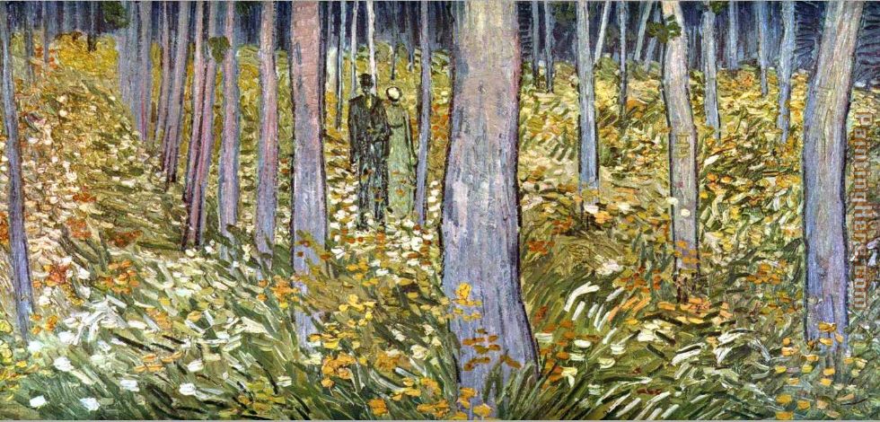 Couple walking in the forest painting - Vincent van Gogh Couple walking in the forest art painting